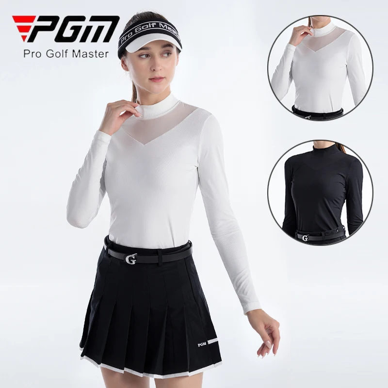 

Женская Весенняя футболка для гольфа PGM, Женская кружевная Спортивная рубашка с круглым вырезом, женские облегающие Топы с длинным рукавом, эластичная одежда для гольфа для отдыха