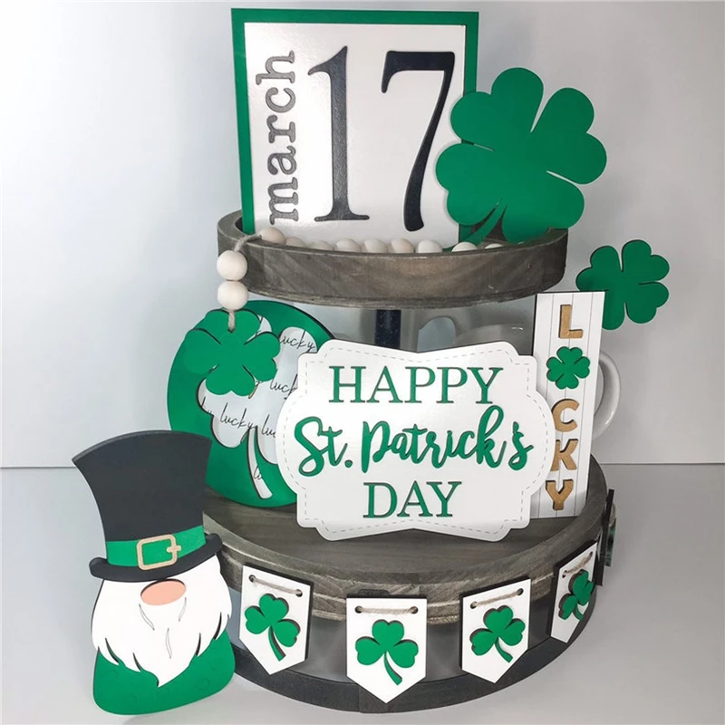 

2022 Happy St Patrick's Day Tiered Tray St.patrick's Day Ornament Farmhouses Tiered Tray St.patrick's Day Party Home Decorations