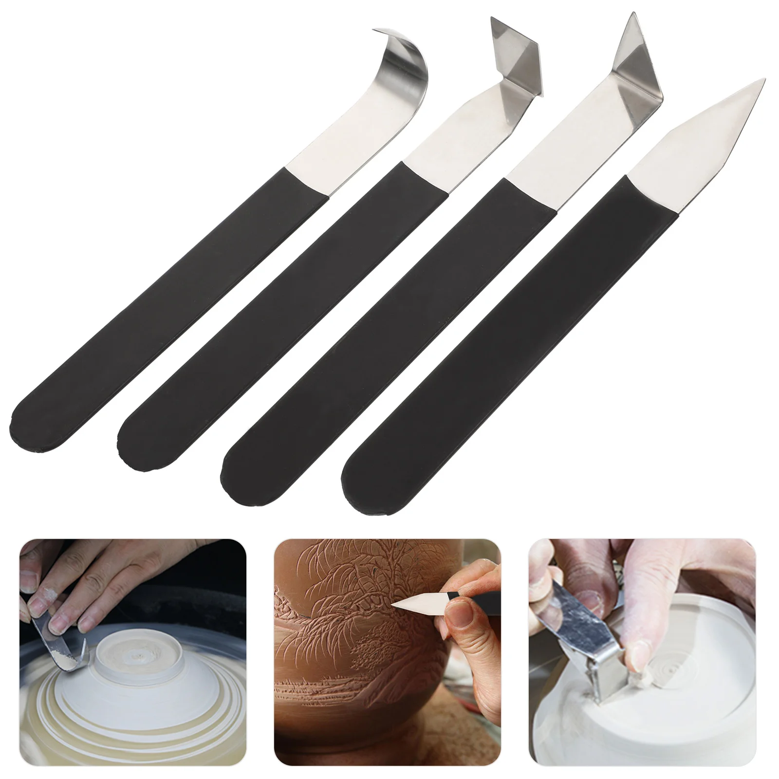 

4 Pcs Model Clay Stainless Steel Trimming Sculpture Tools 15.5X2CM Hand Black