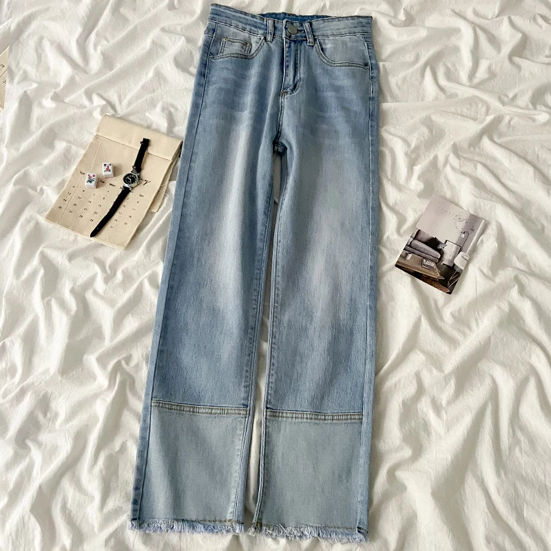 Женские джинсы с высокой талией синие прямые джинсовые брюки Новое поступление в