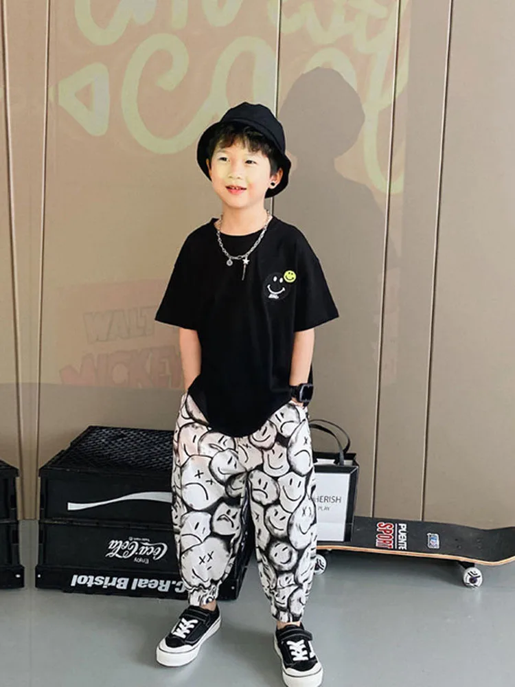 

Костюм с коротким рукавом для мальчиков, новинка 2, Детская летняя одежда, красивая хлопковая Футболка свободного кроя для большого мальчик...