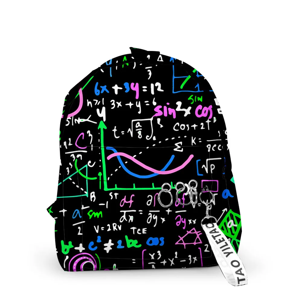 Hip Hop Mathematical Formula Fun Chemistry Backpacks Boys/Girls pupil School Bags 3D Keychains Oxford Waterproof Small Backpacks