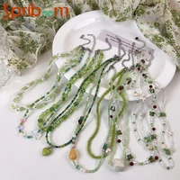 green beaded necklace for women girls sweet pearl flower choker handmade female clavicle chain trendy jewelry summer accessories