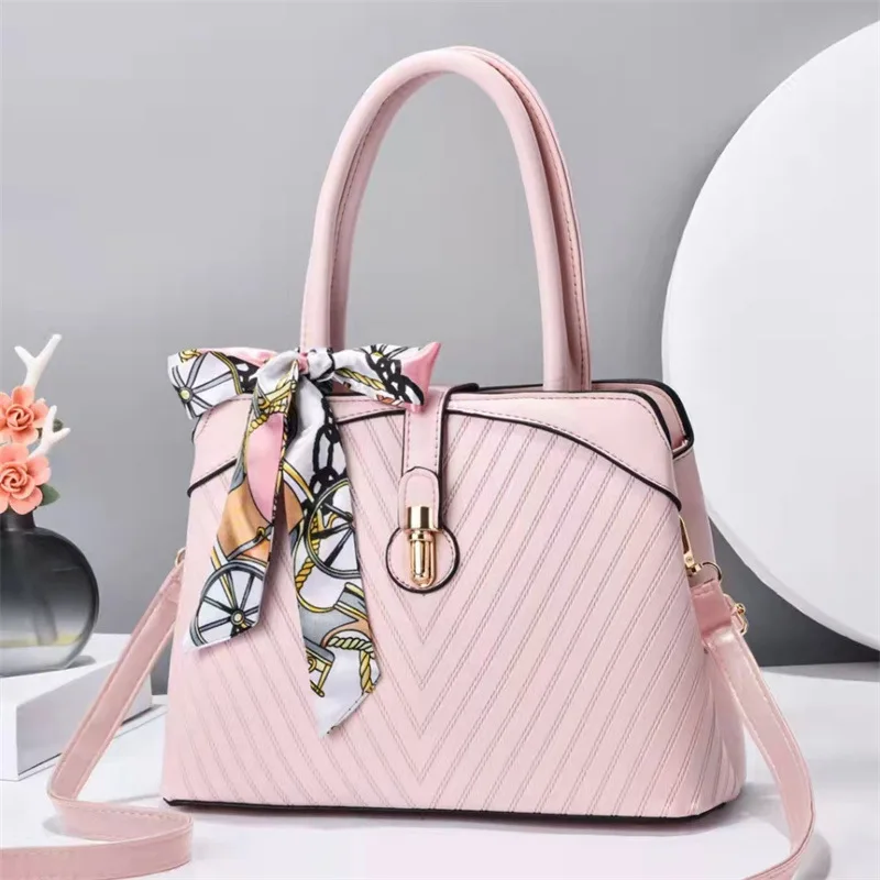 Lady Shoulder Bag Ribbon Printing Casual Leather Crossbody Tote Bags for Women Fashion Large Size Satchel Shoulder Bag Female