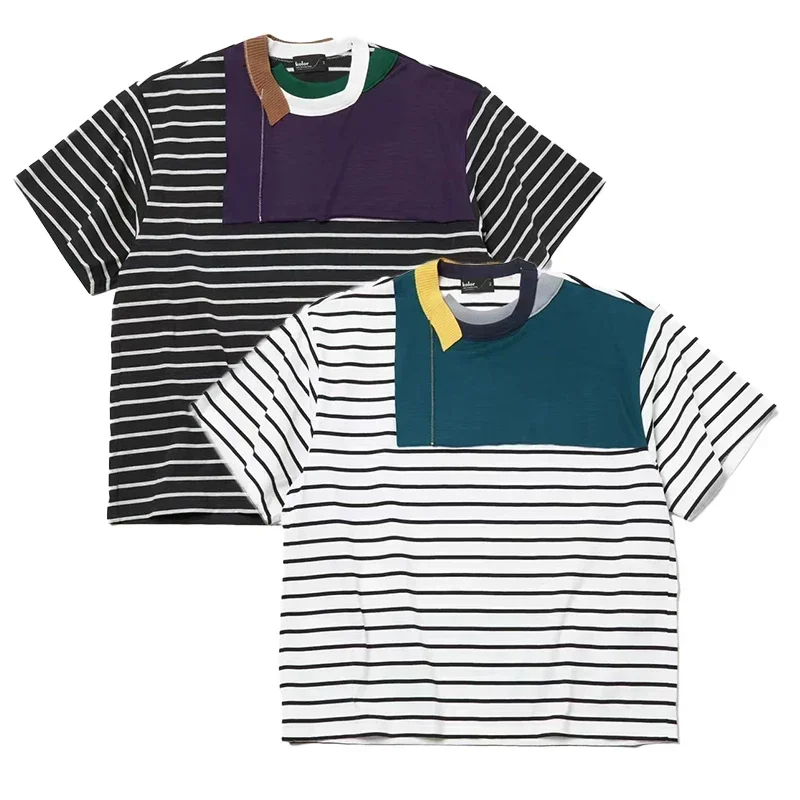 23SS KOLOR Abe Runyi Эксклюзивная японская двухцветная хлопковая мужская футболка с