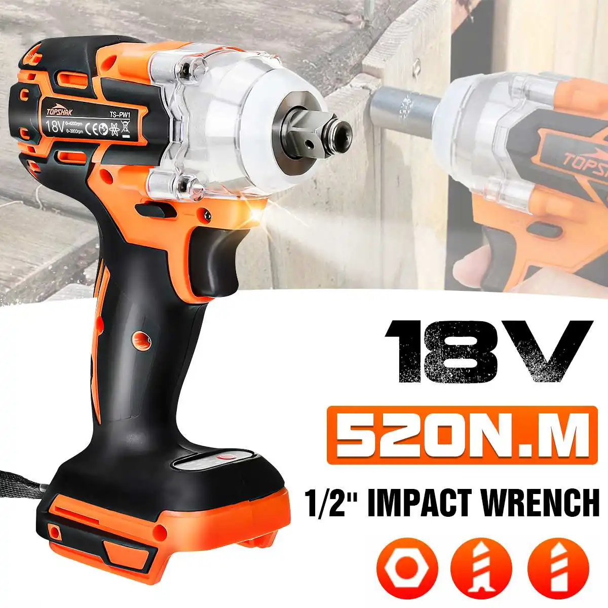 

Drillpro Brushless Cordless Electric Impact Wrench Rechargeable 1/2 inch Wrench Power Tools Compatible for Makita 18V Battery