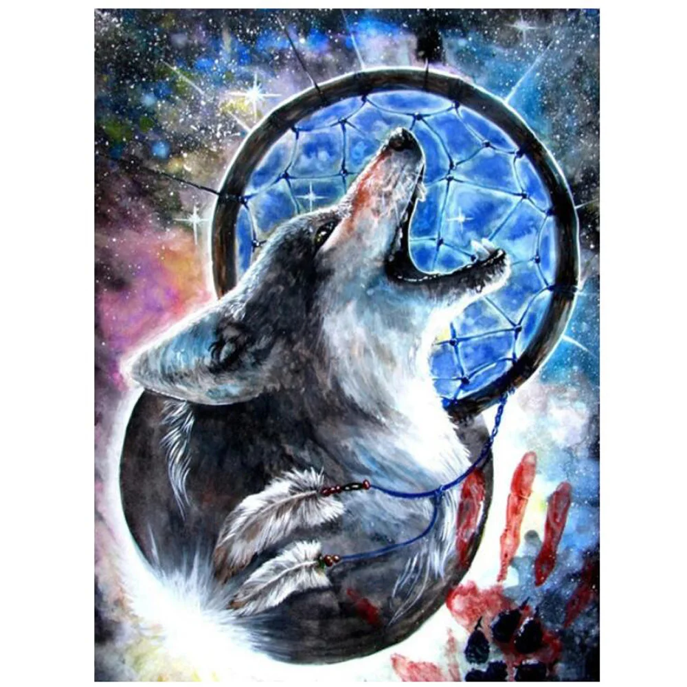 Полноразмерная и круглая алмазная живопись сделай сам волк животное Ловец снов
