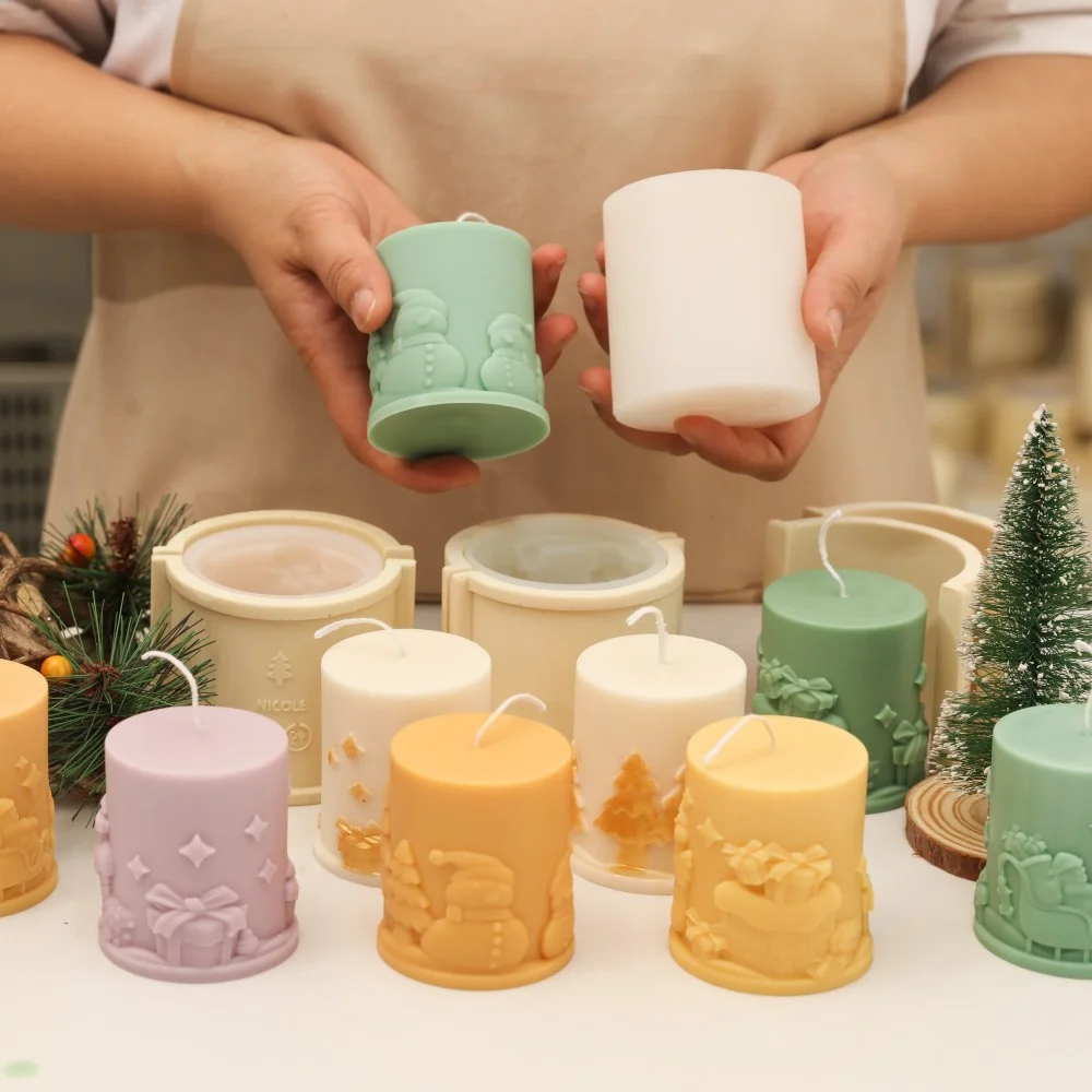 

Boowan Nicole Christmas Candle Silicone Mold Handmade Embossed Christmas Candle Making Mould DIY Craft Christmas Home Decoration