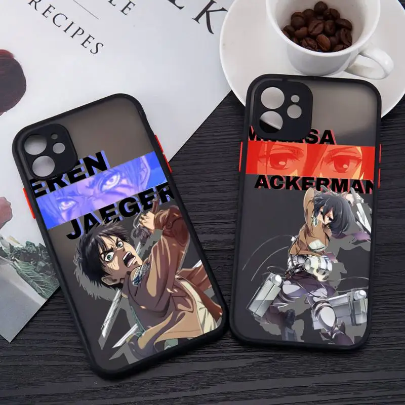 

attack on titan Phone Case Black Color Matte Transparent For iPhone 13 12 11 X XR XS Pro Max Mini 7 8 Plus