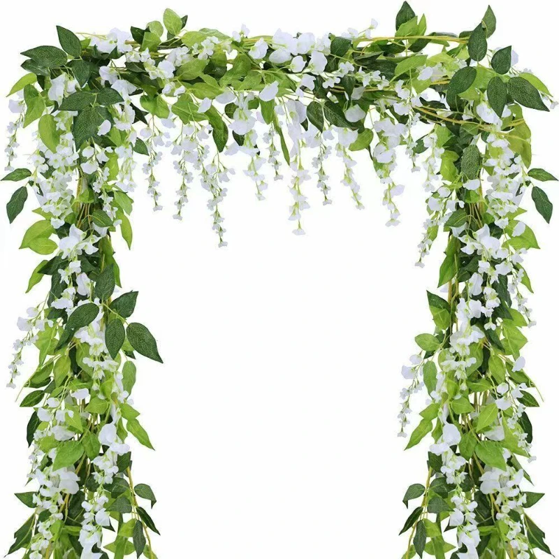 

Wisteria Artificial Flower Vine Ivy Leaf Garland Silk Rose Flowers Rattan String Vine Wedding Arch Flower Home Garden Decoration