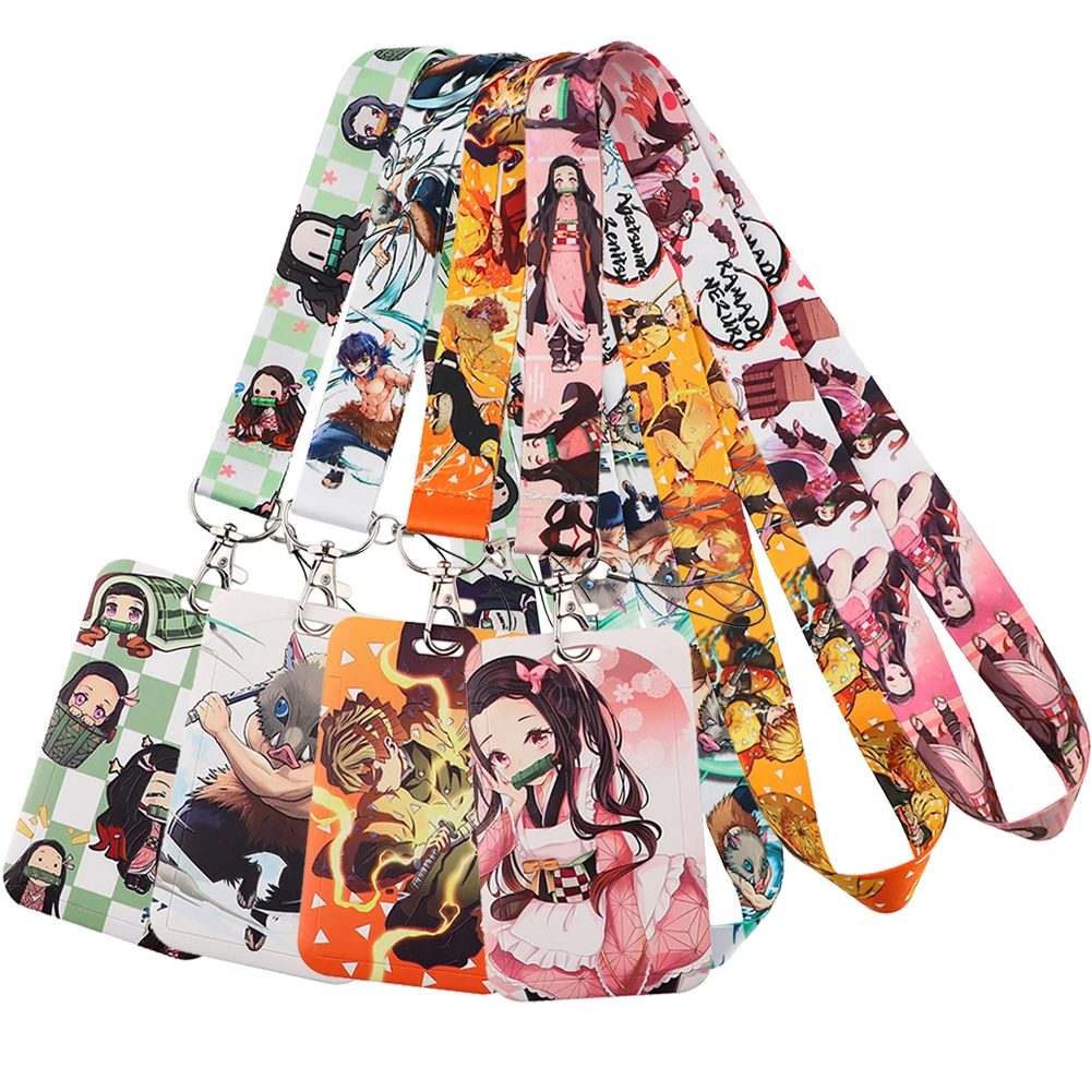 

Japanese Anime Demon Slayer Cool Lanyards Card Holder Keys Chain ID Credit Card Cover Pass Mobile Phone Charm Neck Straps Gifts