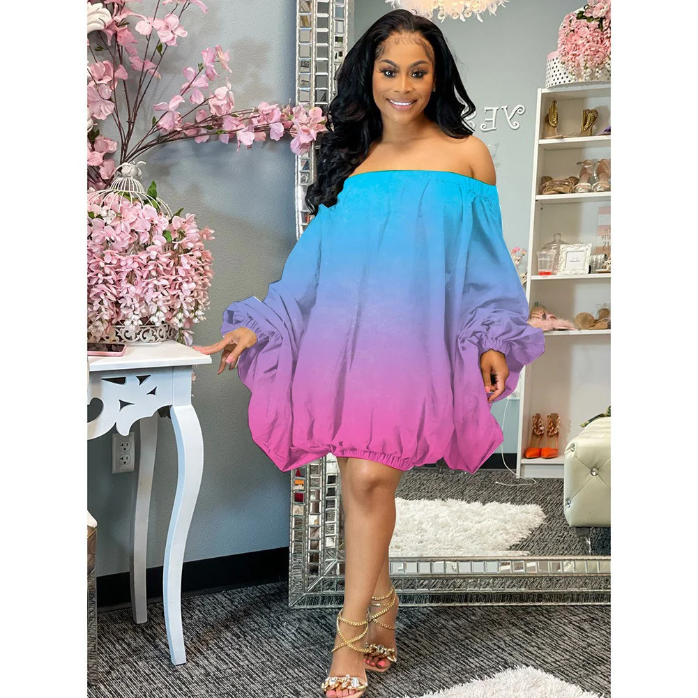 

Женское свободное короткое платье, новое уличное платье с градиентным принтом и открытыми плечами, Повседневное платье с отделением, подходит для вечеринки, 2023