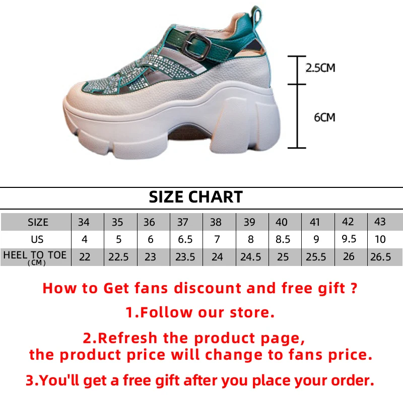 8.5cm Chunky Sneakers Genuine Leather Slide Summer Ankle Rhinestones Hollow Women Platform Sandals Wedge Breathable Female Shoes