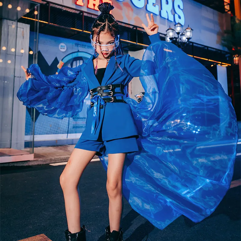 

Модель девочки, танцор, костюм для подиума, Экипировка, сценический наряд, готическая одежда для детей, костюм для джазовых танцев, синяя дет...