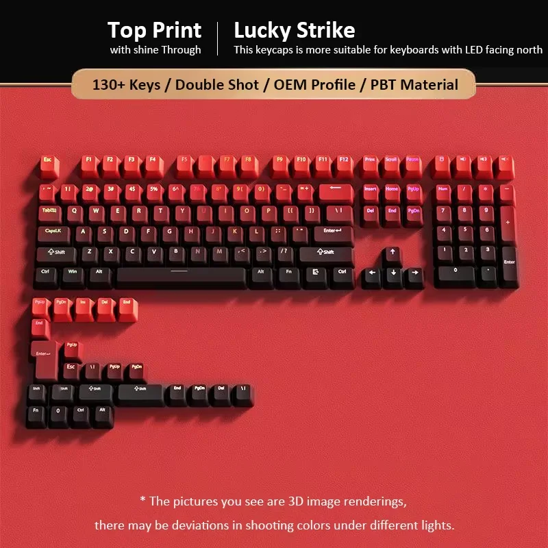 130-клавишные градиентные колпачки Lucky Red с RGB-подсветкой блестящие для клавиш