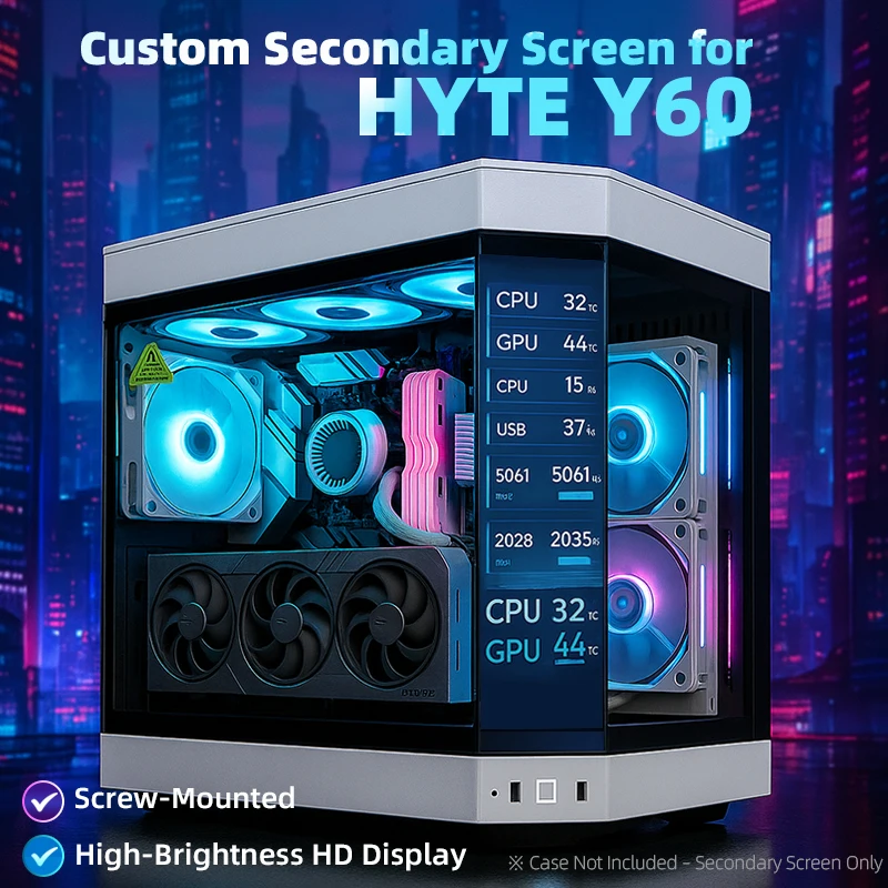 Фото Дополнительный экран для HYTE Y60 / Y70 Ti – дисплей системы AIDA64, поддерживает видео и анимацию №1