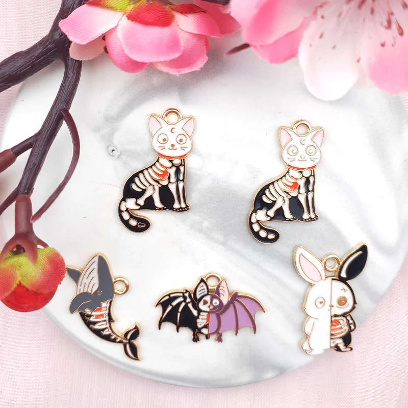 10 шт. ювелирные изделия из сплава Хэллоуин животные скелет кошка кролик летучая