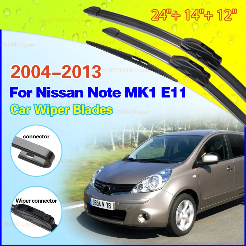 

Для Nissan Note MK1 E11 2004-2013 передние и задние щетки стеклоочистителя, автомобильные аксессуары 2007 2008 2009 2010 2011 2012