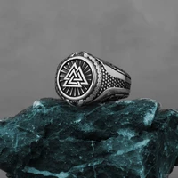 stainless steel vintage viking norwegian rune ring mens fashion valknut amulet hip hop biker ring simple jewelry wholesale