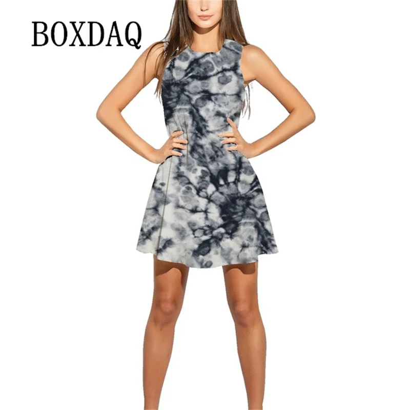 

3D Watercolor Tie Dye Floral Butterfly Print Tank Dress Sexy Sleeveless Casual Girls Dress Sweet Loose A-Line Mini Summer Dress