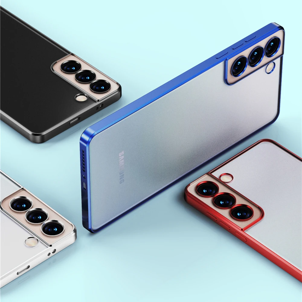 

Luxury Plating Silicone Case for Samsung Galaxy S21 FE Matte Case for Galaxy S21 S22 Ultra S21 Plus Square Frame Clear Cover