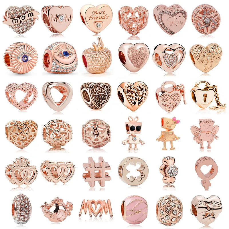 New Rose Robot Love Heart Mom Bear Key Lock Bead Fit  Charms