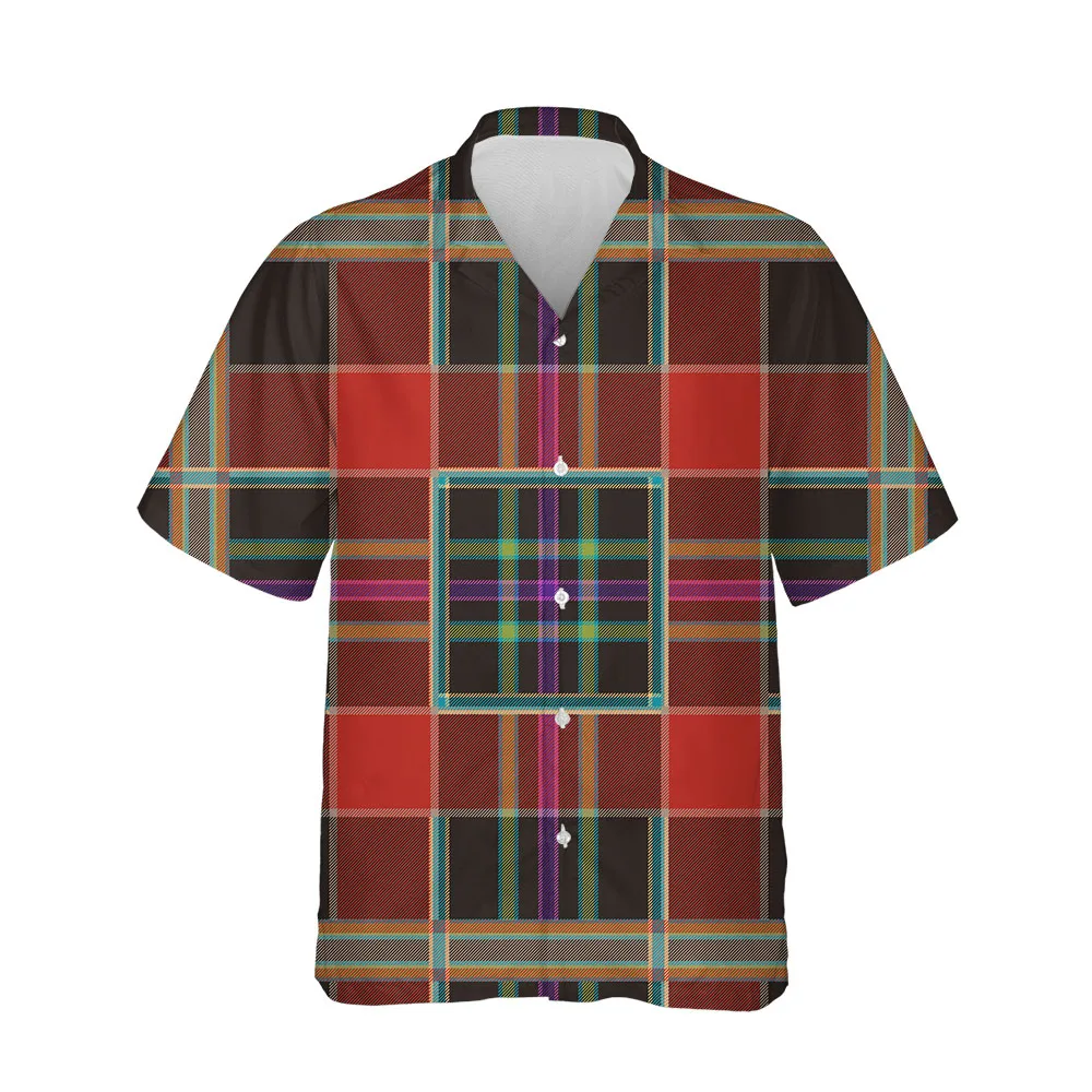 Jumeast New 3D Men's Clothing Casual Plaid Shirts For Men Casual Mens Hawaiian Shirt Short Sleeve Oversized Breathable Blouses
