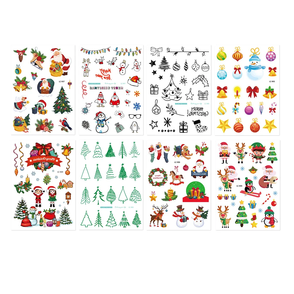 

8pcs Kids Tatto Sticker Christmas Elements Design Carton Shape for Children