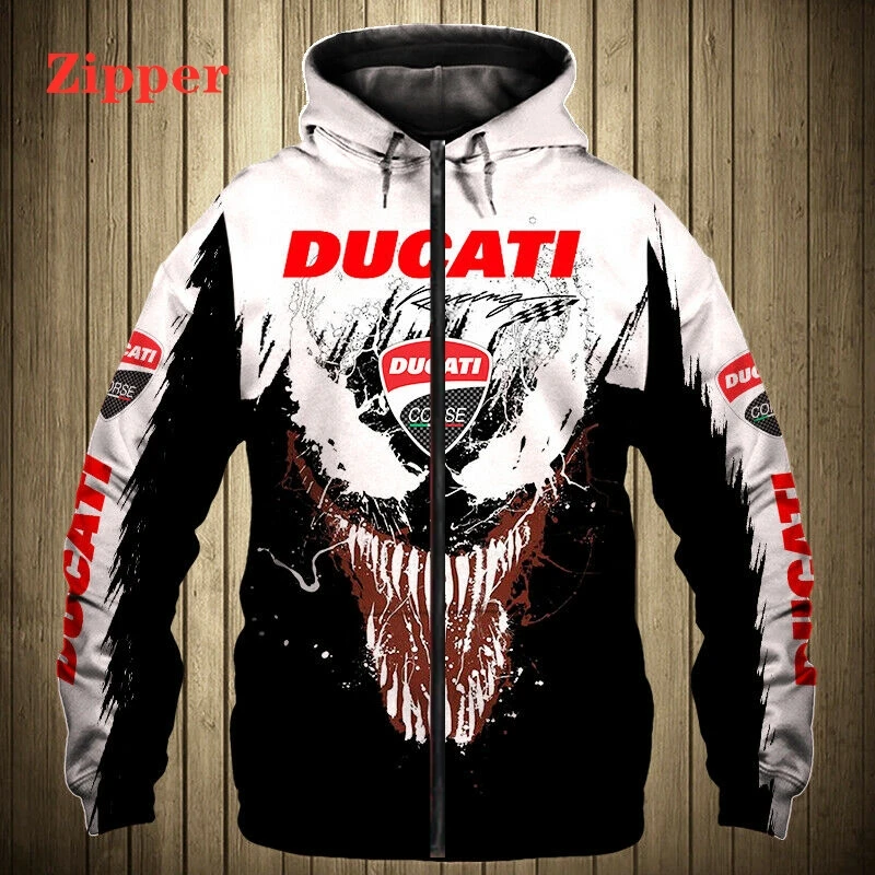 2023 New Mens Ducati Motorcycle Logo Hoodie 3D Digital Print Fashion Harajuku High Quality Sweatshirt Racing Jackets Zip Hoody
