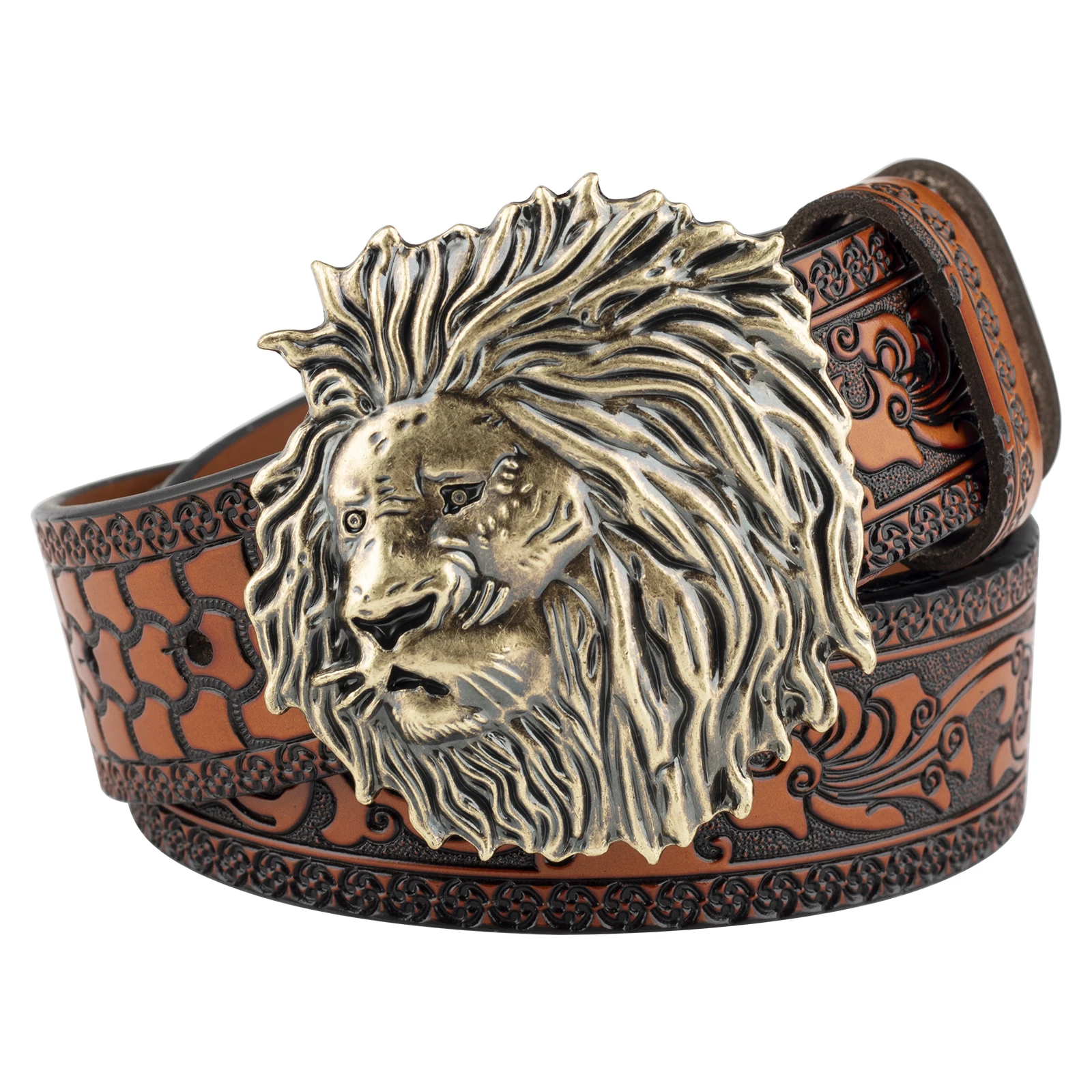 Lion Buckle Embossed Belt Antique Men's Decorative Accessories