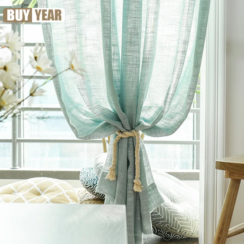 

Solid Green Linen Tulle Curtains for Living Room Sheer Tulle for Kitchen Balcony Customizable Green Yarn