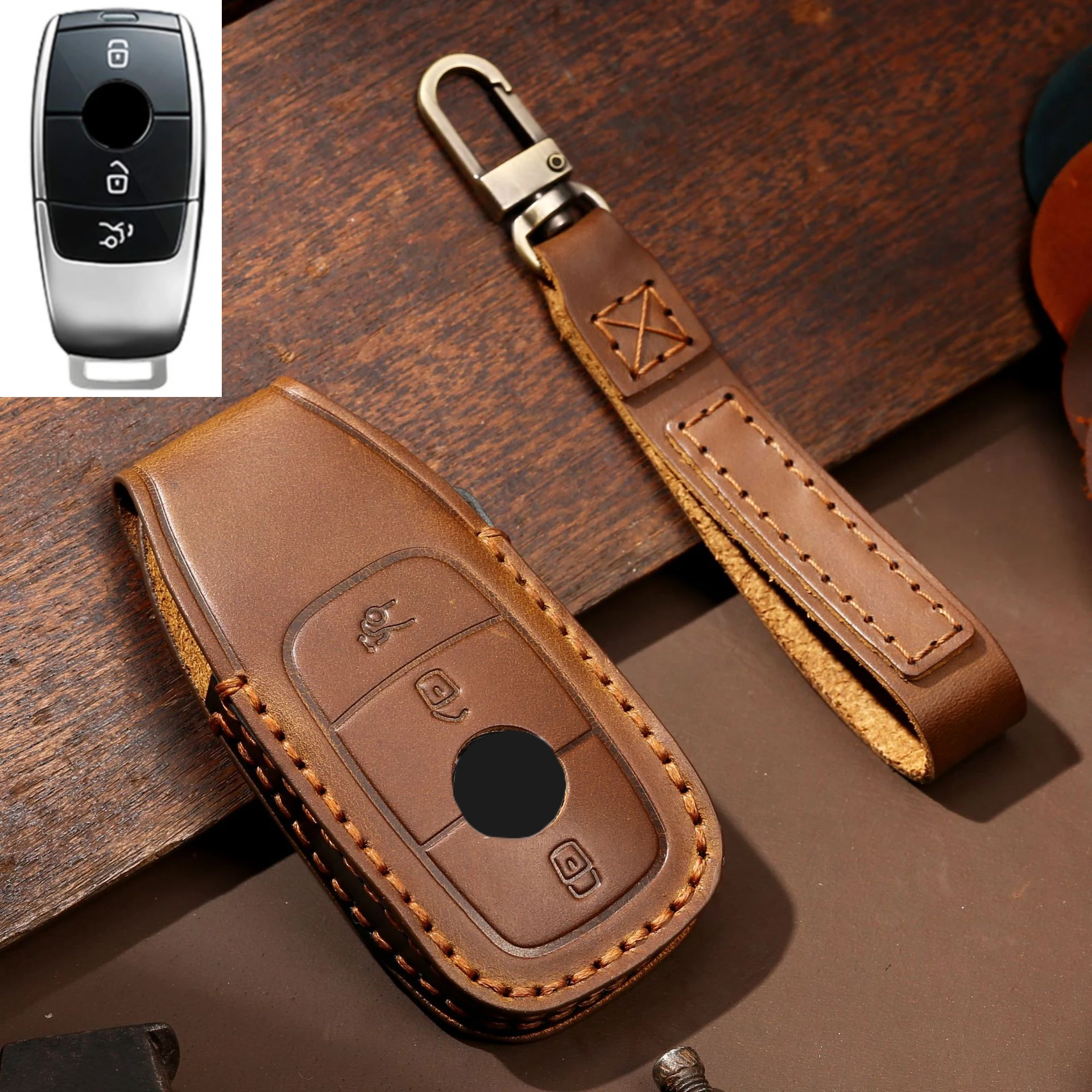 

Кожаный чехол для ключей ручной работы с 3 4 кнопками для Mercedes Benz E Class W213 E200 E300, чехол для дистанционного брелка, аксессуары для ключей
