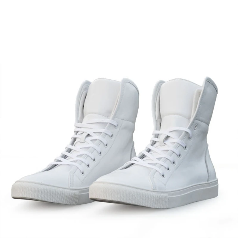 

Ботильоны мужские на шнуровке, высокие кожаные полусапожки, плоская подошва, корейский стиль, однотонная белая универсальная обувь, весна-осень