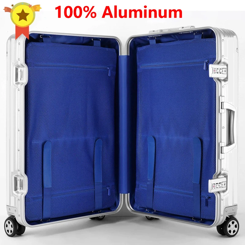 sale 20"24"29"32" inch 100% aluminium rolling luggage business travel suitcase aluminum spinner trolley bag on wheel