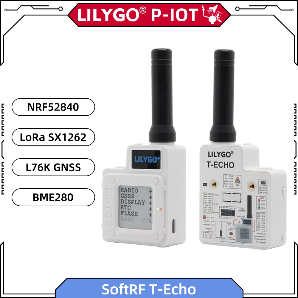 LILYGO® TTGO SoftRF T-Echo NRF52840 LoRa SX1262 433MHz 868MHz 915MHz BME280 Sensing Module 1.54 E-paper L76K GPS BLE NFC RTC - купить по
