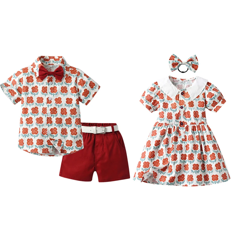 

Модная одежда Brother and Sister, комплект одежды для мальчиков и девочек с цветочным принтом