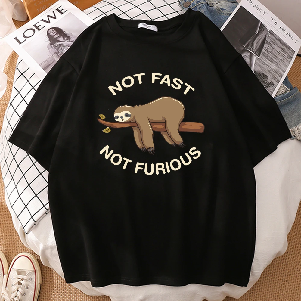 

Not Fast Not Furious Sloth Sleeps Hanging From Branches Men Cotton T-Shirts Breathable Funny Tops Loose Casual Mans Short Sleeve
