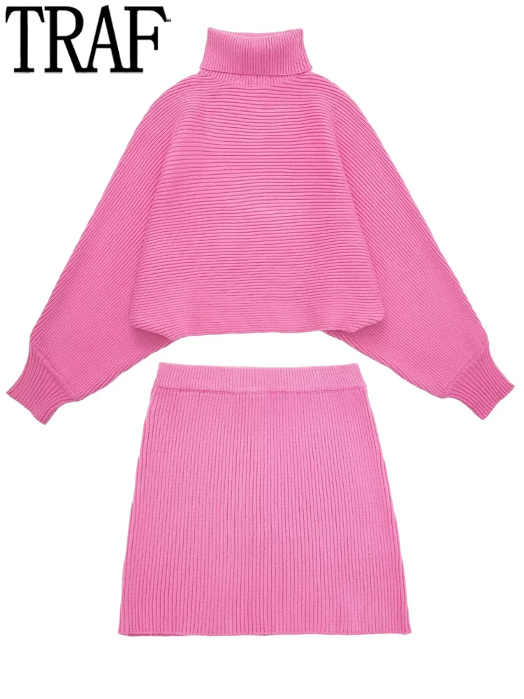 

TRAF Pink Mini Skirt Women High Waist Knit Skirt Sets Autumn Winter Ribbed Short Skirts Woman Fashion 2022 Streetwear Y2 Skirts