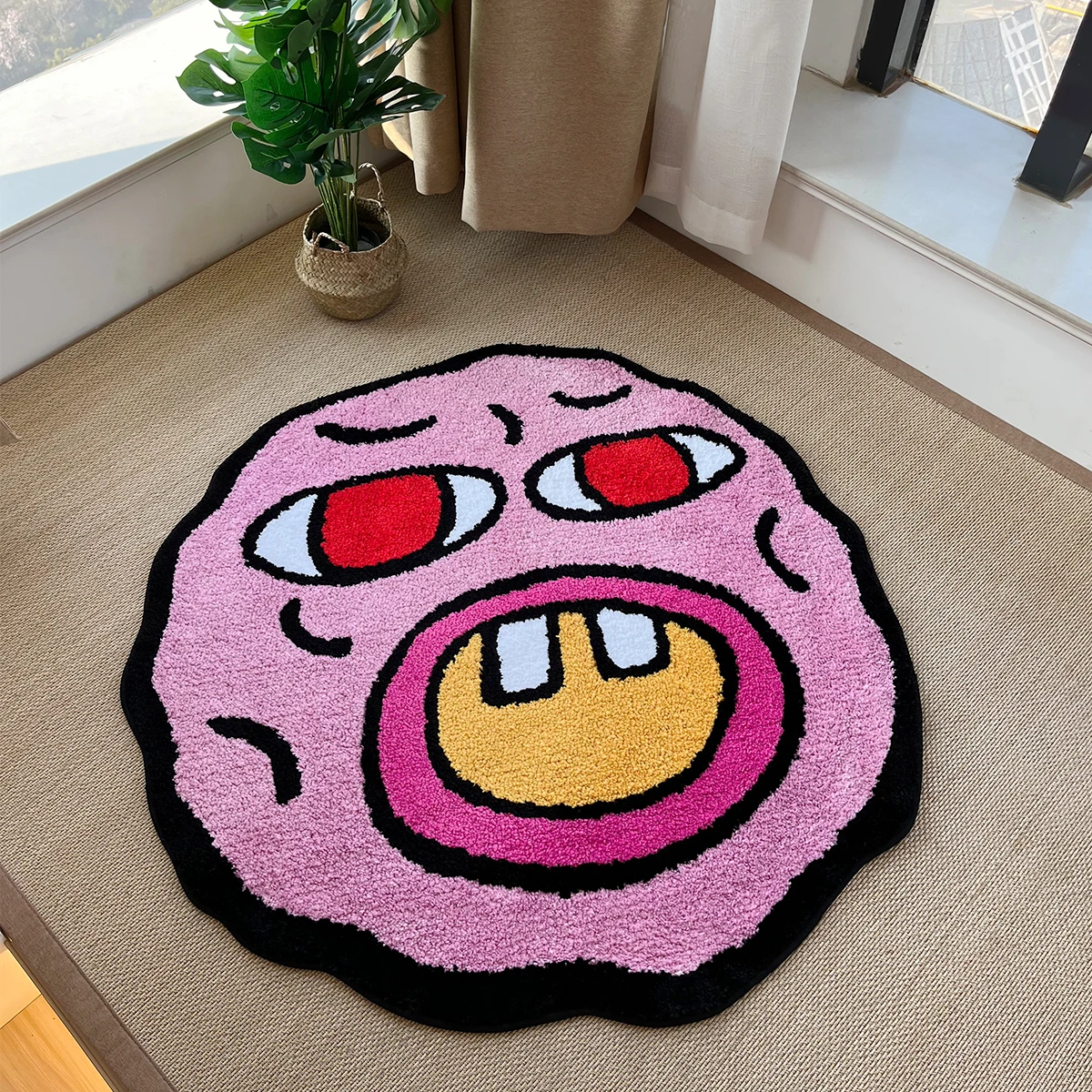 

Handmade Tufted Carpet Cherry Bomb Rug Pink Room Decor Kawaii Rug Small Rugs for Bedroom Cartoon Circle Punch Needle Carpet