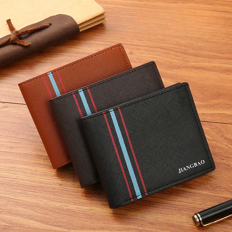

New Men's Short Fashion Wallet Multi Card Vertical Stripe Wallet Horizontal Business Soft Leather Wallet