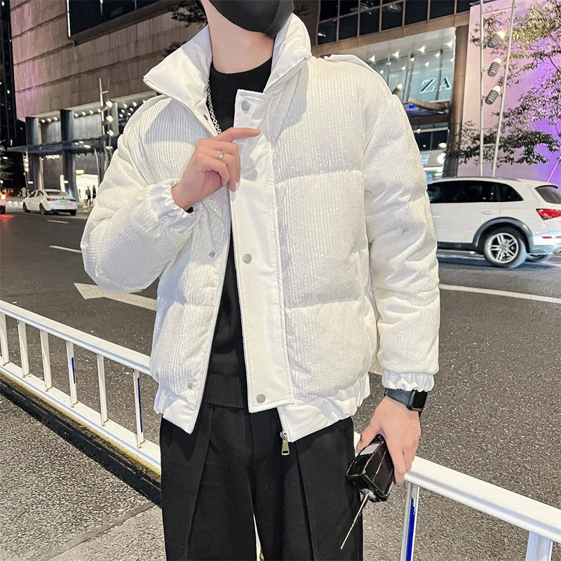Luxury Sequins Men's Parkas Winter Thick Keep Warm Casual Short Jackets Waterproof Streetwear Puffer Overcoat Men Clothing M-2XL