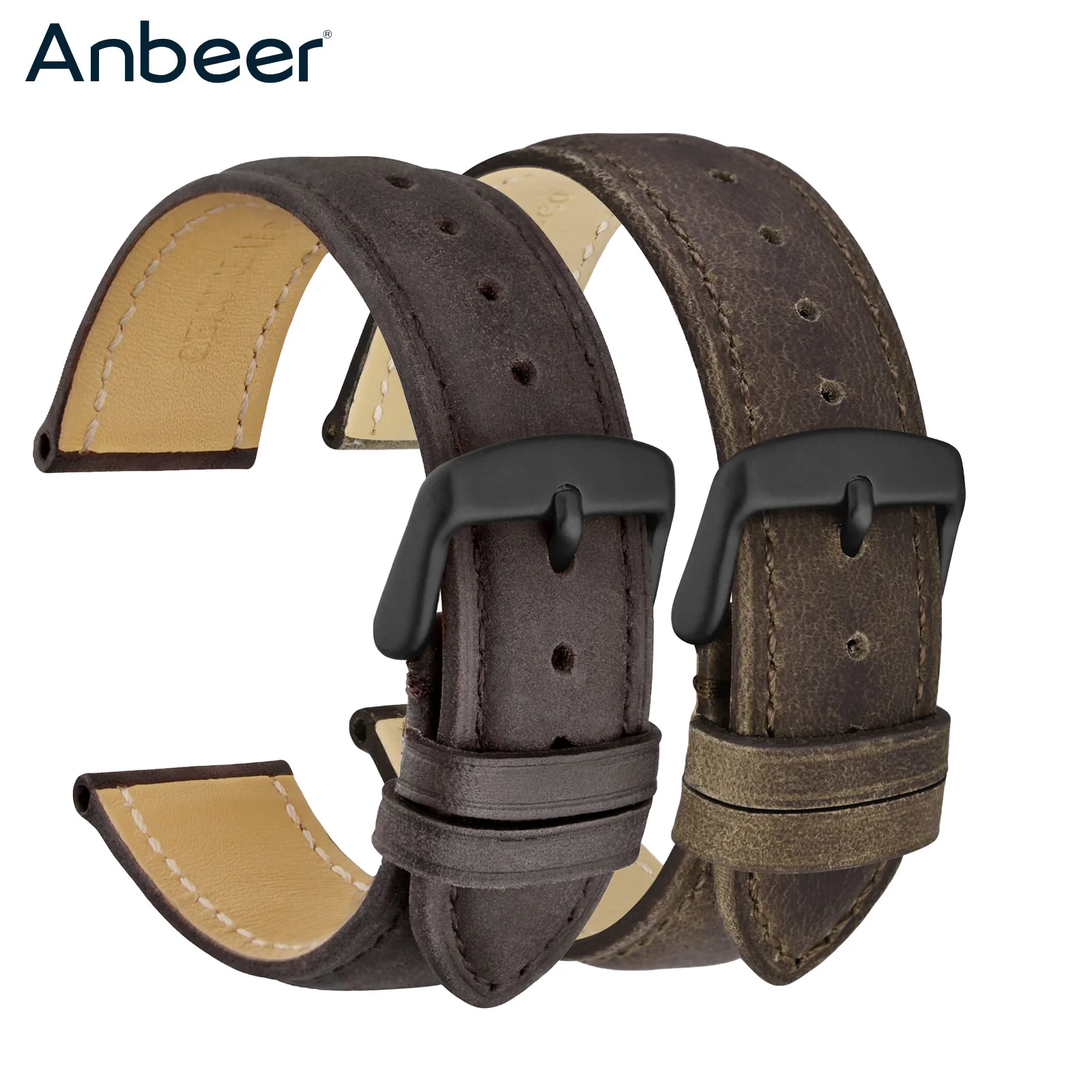 

Anbeer Leather Watch Bands 18mm 19mm 20mm 22mm 23mm 24mm Watchstraps Crazy Horse Vintage Appearance Replacement Bracelet