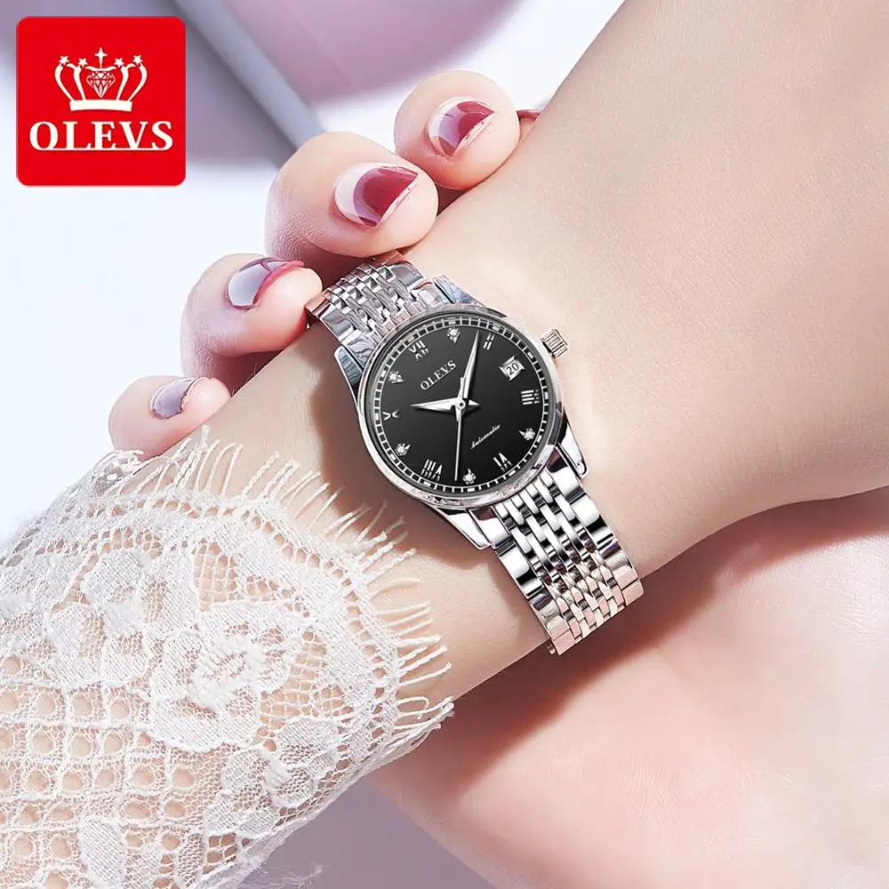 OLEVS New Women's Luxury Automatic Mechanical Watch Waterproof Classic Steel Strap Mechanical Watch Gift For Women relojes para