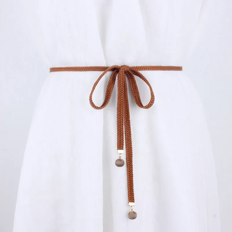 

new weave braided women waist belts ladies Woven knot rope Summer dress skinny strap casual corset belts female waistband