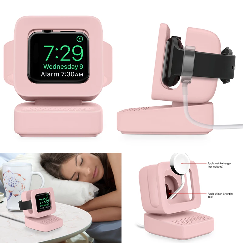 Retro Silicone Watch Charging Holder Stand for Apple Watch 42MM 38MM 44MM Charger Dock for IWatch Series 7 6 5 4 3 2 1 Bracket