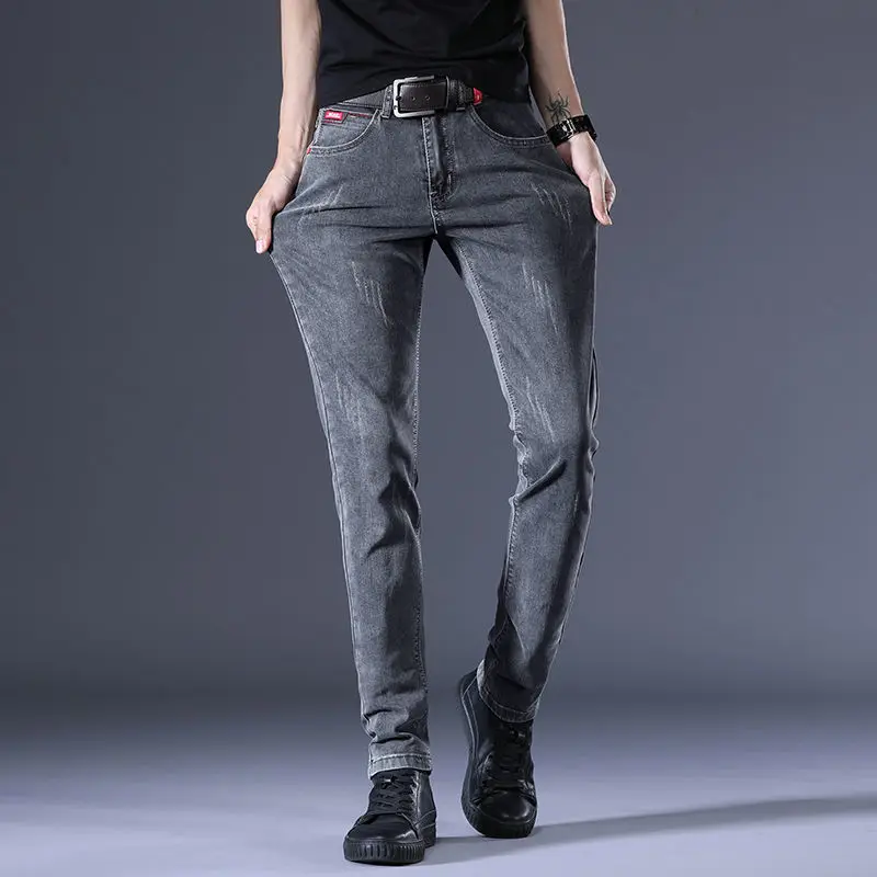 Men's Jeans Korean Style Slim Pencil Pants Men's Elastic Trousers Spring Summer Men's Grey Pants Street Fashion