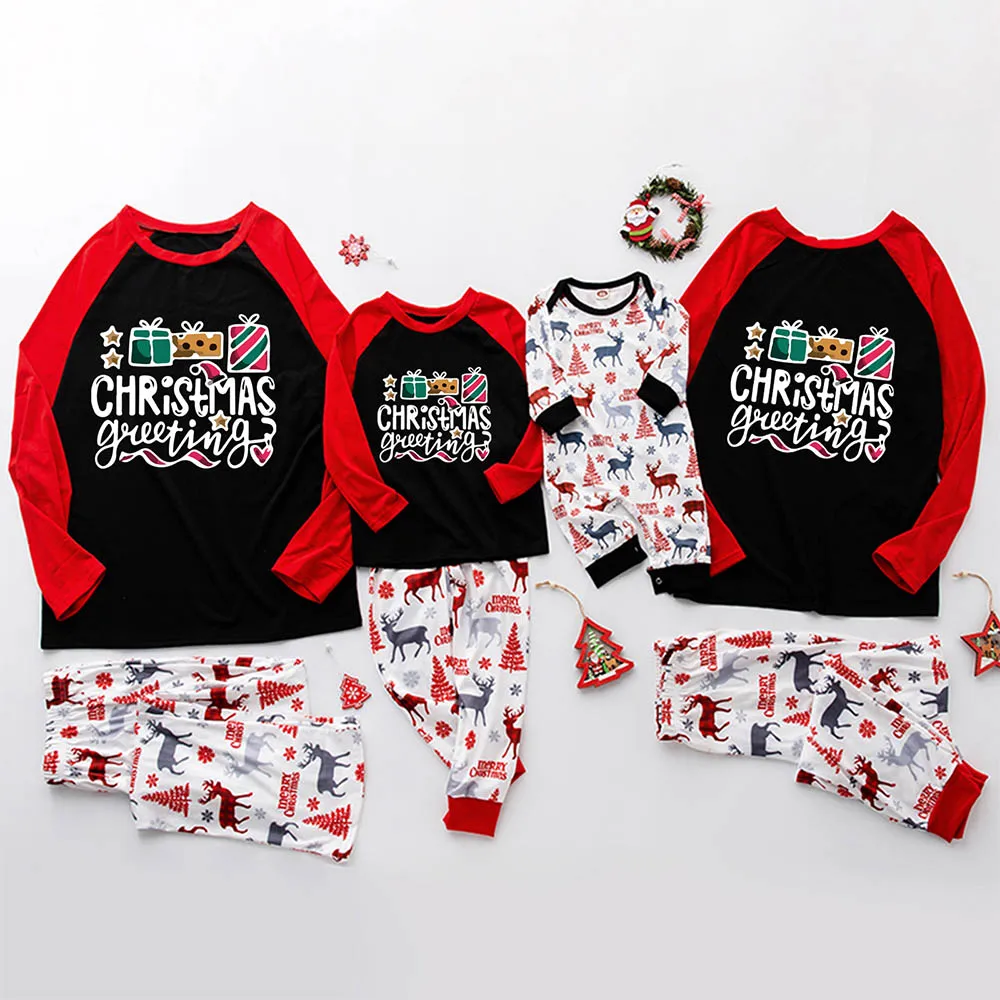 

Family Matching Pajama Sets 2022 Spring Autumn Cartoon Print Long Sleeve T-shirts Baby Rompers Christmas Mother Kids Homewears