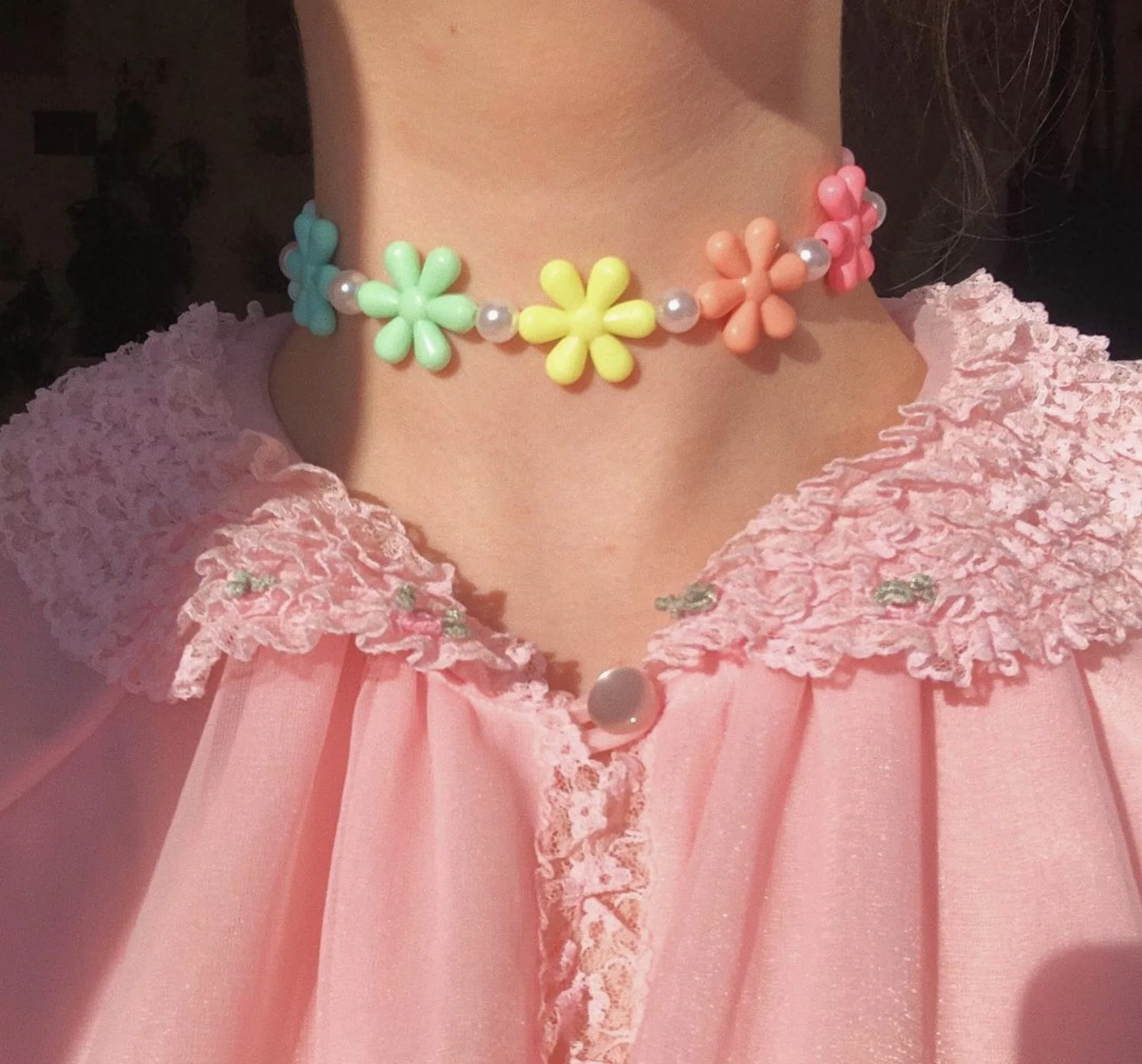 

Boho Aesthetic Cute Creative Colorful Resin Pearl Flower Beaded Necklace Pendant For Women's Neck Chain Charm Choker Jewelry