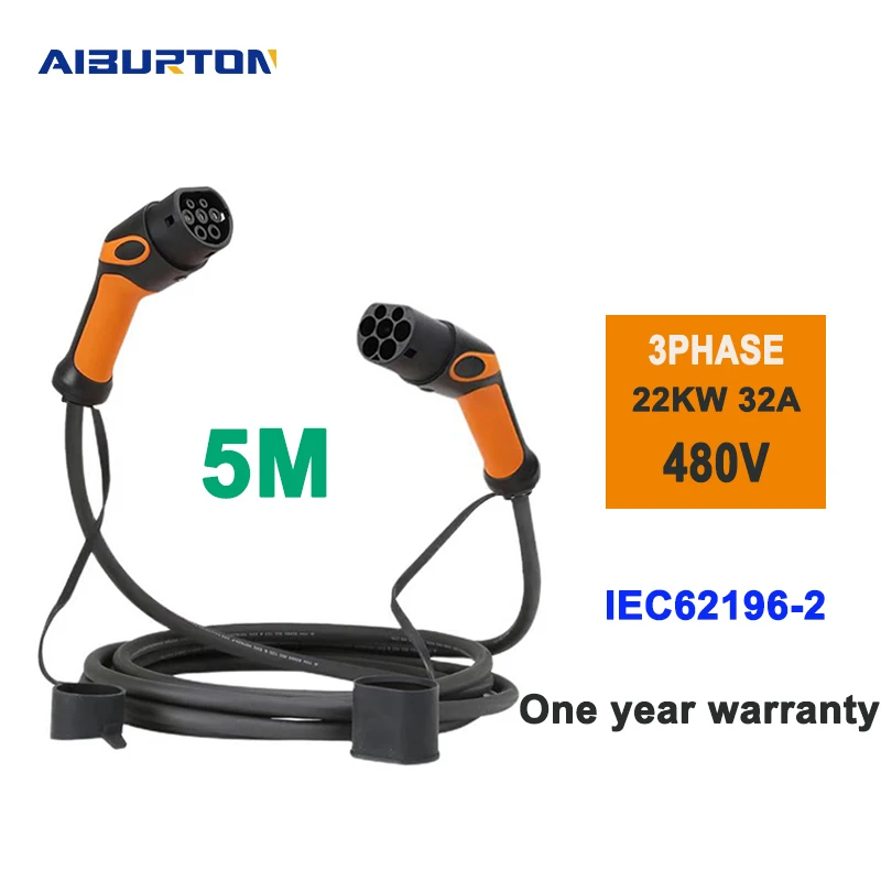 

Зарядный кабель aiбертон для электромобиля, 3 фазы, 32 А, тип 2, гнездо-штекер, IEC 62196-2, длина штепсельной вилки 5 м, оранжевый