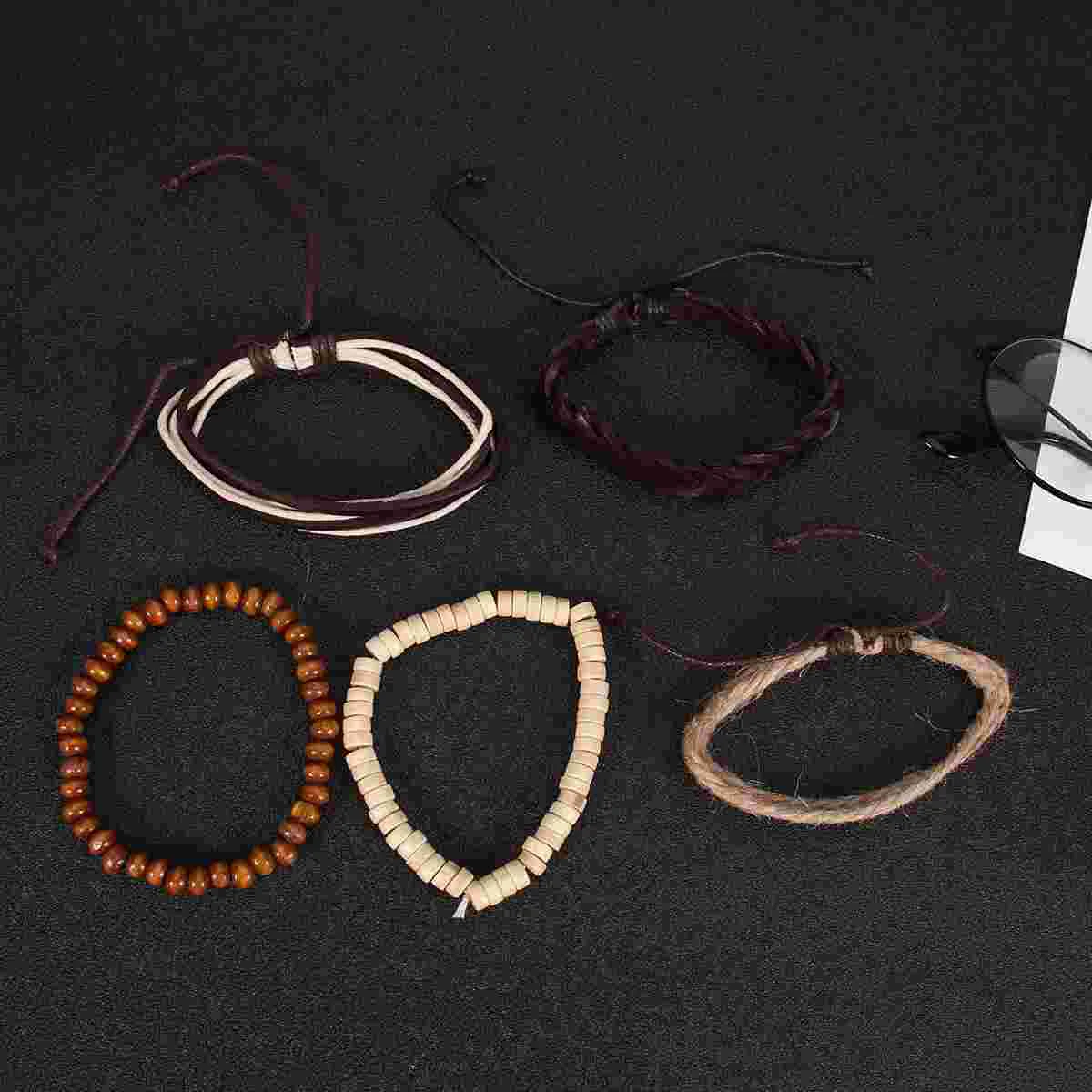 

5 Pcs Couple Bracelets Women Anklets Beaded Sandal Adjustable Wooden Decorative Miss